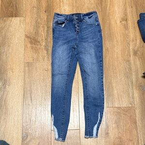 Indigo Rein Women's Distressed Blue Skinny Jeans